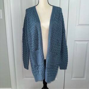 Dokotoo Blue Knit Women's Open front long sleeve knit Cardigan pockets Large NWT